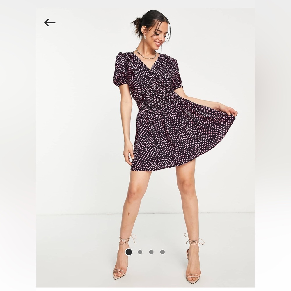 ASOS / AX Paris V neck black and pink print mini dress